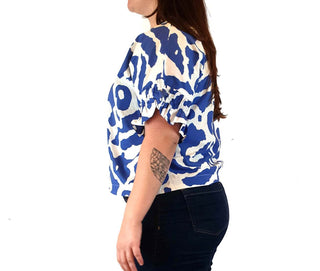 Gorman + Mireia Ruiz blue and white print top size 14 Gorman preloved second hand clothes 7