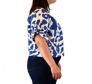 Gorman + Mireia Ruiz blue and white print top size 14 Gorman preloved second hand clothes 6