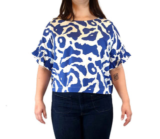 Gorman + Mireia Ruiz blue and white print top size 14 Gorman preloved second hand clothes 3
