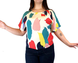 Gorman colourful 100% silk paint splodge print top size L Gorman preloved second hand clothes 1