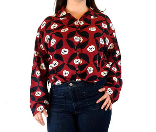 Marimekko x Uniqlo red print long sleeve shirt size L Uniqlo preloved second hand clothes 1
