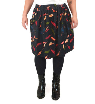 Rummage Style black cord skirt with cute leaf print size 14 Rummage Style preloved second hand clothes 2