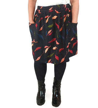 Rummage Style black cord skirt with cute leaf print size 14 Rummage Style preloved second hand clothes 1