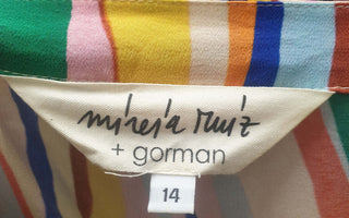 Gorman + Mireia Ruiz silk colourful virtical striped dress size 14 Gorman preloved second hand clothes 9