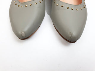 Bared grey leather shoes with ankle strap size 39