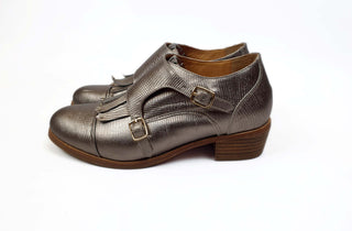 Bared pewter gold textured leather shoes with straps and tassle size 36 Bared preloved second hand clothes 7