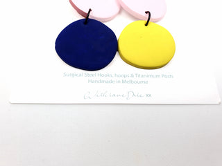 Tekschur colourful yellow, pink and blue drop earrings