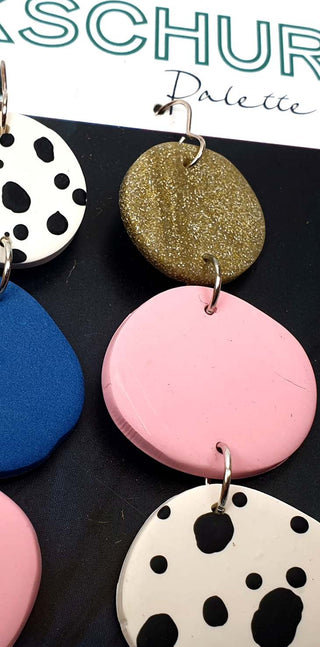 Tekschur colourful pink, white, gold and blue drop earrings Tekschur preloved second hand clothes 4