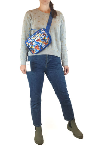 Wolf & Mishka blue floral print cross body bum bag Wolf & Mishka preloved second hand clothes 2