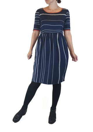 Kindling navy striped 100% cotton dress with red trim size 8 Kindling preloved second hand clothes 3