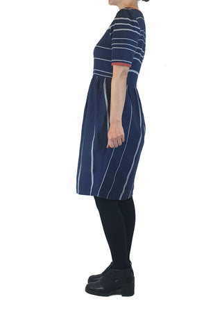 Kindling navy striped 100% cotton dress with red trim size 8 Kindling preloved second hand clothes 5