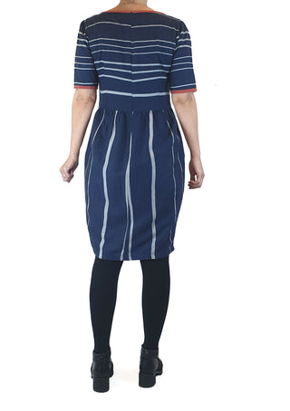 Kindling navy striped 100% cotton dress with red trim size 8 Kindling preloved second hand clothes 6