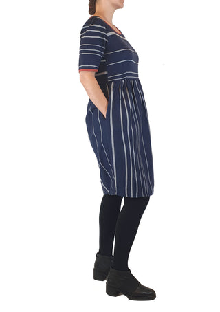 Kindling navy striped 100% cotton dress with red trim size 8 Kindling preloved second hand clothes 7