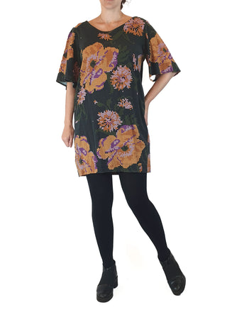 Obus black digital look flower print dress size 1 Obus preloved second hand clothes 3