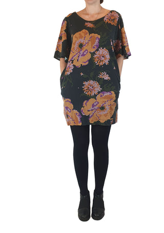 Obus black digital look flower print dress size 1 Obus preloved second hand clothes 4