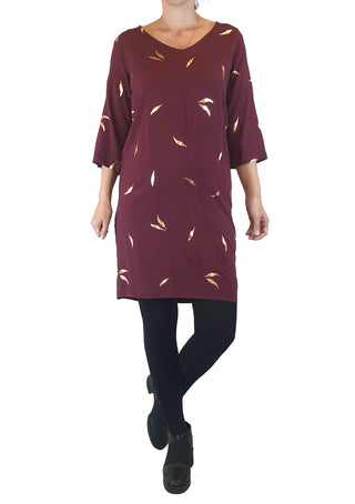 Elm burgundy dress with metallic leaf print size 8 Elm preloved second hand clothes 3