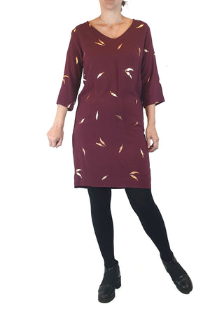Elm burgundy dress with metallic leaf print size 8 Elm preloved second hand clothes 4