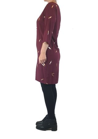 Elm burgundy dress with metallic leaf print size 8 Elm preloved second hand clothes 5