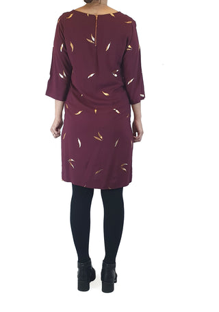 Elm burgundy dress with metallic leaf print size 8 Elm preloved second hand clothes 7