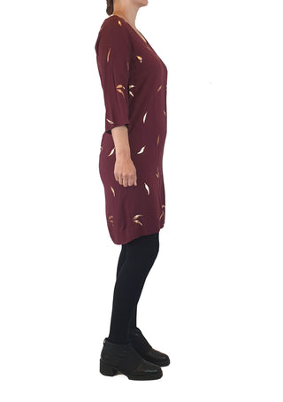 Elm burgundy dress with metallic leaf print size 8 Elm preloved second hand clothes 6