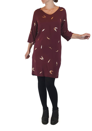 Elm burgundy dress with metallic leaf print size 8 Elm preloved second hand clothes 1