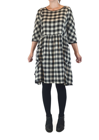 Gorman black and white linen-cotton check print dress size 8 Gorman preloved second hand clothes 6