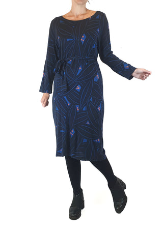 Marimekko navy long sleeve dress with pretty blue and orange print size XS (best fits 8)