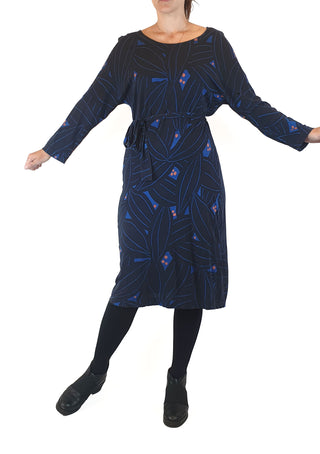 Marimekko navy long sleeve dress with pretty blue and orange print size XS (best fits 8)