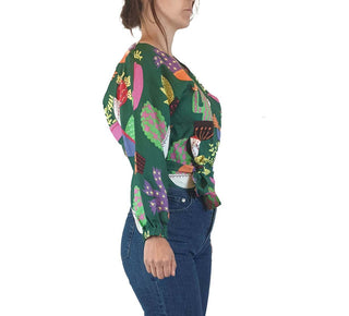 Jericho Road cropped green "crazy cactus" print wrap top size 8 Jericho Road preloved second hand clothes 4