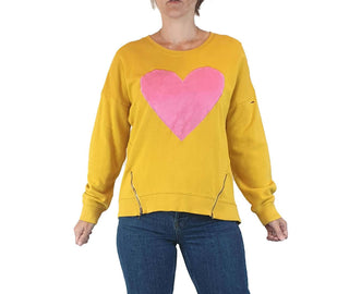 Elm mustard yellow jumper with pink heart emblem size 8 Elm preloved second hand clothes 2