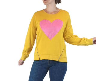 Elm mustard yellow jumper with pink heart emblem size 8 Elm preloved second hand clothes 1