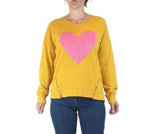 Elm mustard yellow jumper with pink heart emblem size 8 Elm preloved second hand clothes 3