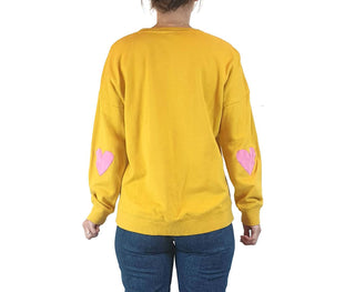 Elm mustard yellow jumper with pink heart emblem size 8 Elm preloved second hand clothes 8