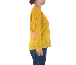 Elm mustard yellow jumper with pink heart emblem size 8 Elm preloved second hand clothes 5