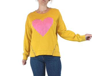 Elm mustard yellow jumper with pink heart emblem size 8 Elm preloved second hand clothes 4