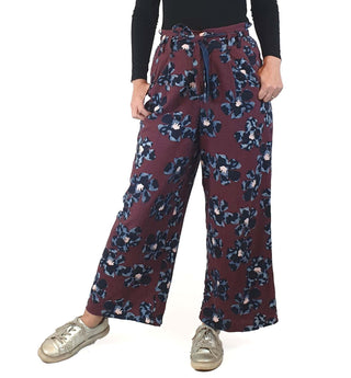 Gorman deep red cotton/linen wide leg pants with flower print size 8 Gorman preloved second hand clothes 4