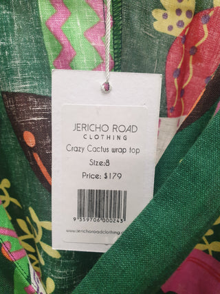 Jericho Road cropped green "crazy cactus" print wrap top size 8 Jericho Road preloved second hand clothes 7