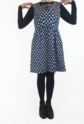 Made590 sleeveless blue and white polka dot dress with dog faces size M (best fits 10) Made590 preloved second hand clothes 2