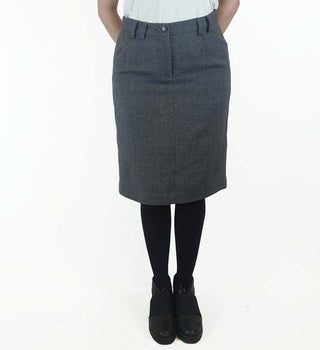 Hoss wool mix grey pencil skirt with contrasting brown buttons size 38 (best fits size 10) Dear Little Panko preloved second hand clothes 3