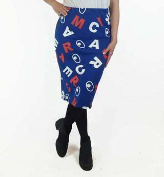 Mini Cream blue print pencil style skirt size S – Dear Little Panko