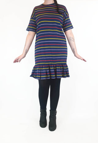 Asos navy tee shirt dress with fun and colourful striped print size UK 14 Asos preloved second hand clothes 3