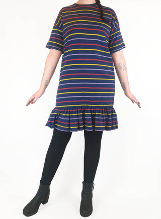 Asos navy tee shirt dress with fun and colourful striped print size UK 14 Asos preloved second hand clothes 1