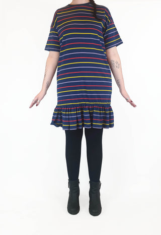 Asos navy tee shirt dress with fun and colourful striped print size UK 14 Asos preloved second hand clothes 2