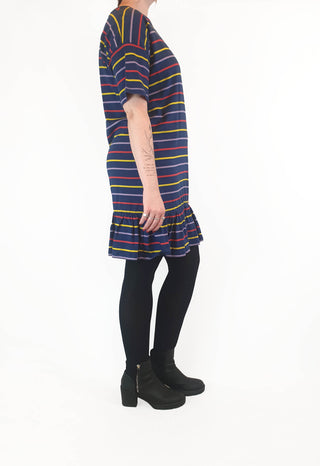 Asos navy tee shirt dress with fun and colourful striped print size UK 14 Asos preloved second hand clothes 4