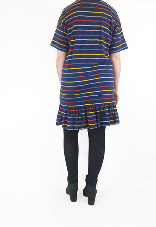 Asos navy tee shirt dress with fun and colourful striped print size UK 14 Asos preloved second hand clothes 7