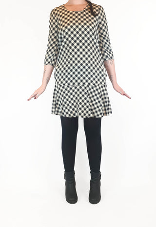 Country Road black and white gingham 93% silk 3/4 sleeve dress size 12 Dear Little Panko preloved second hand clothes 3