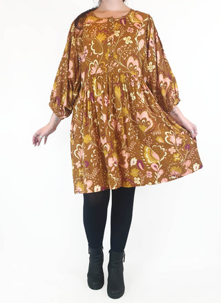 Sage & Claire mustard print long sleeve dress size M Sage & Claire preloved second hand clothes 1