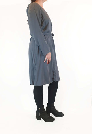 Bul 100% silk dark grey blue long sleeve dress size 12