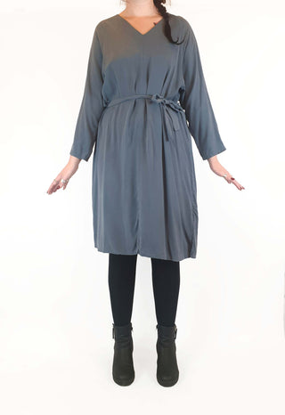 Bul 100% silk dark grey blue long sleeve dress size 12