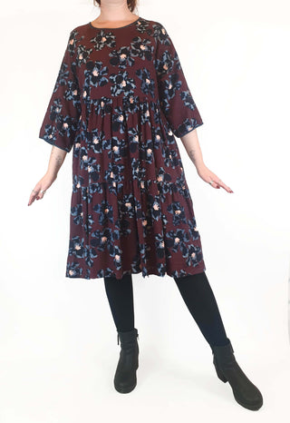 Gorman deep red flower print long sleeve dress size 12 Gorman preloved second hand clothes 2